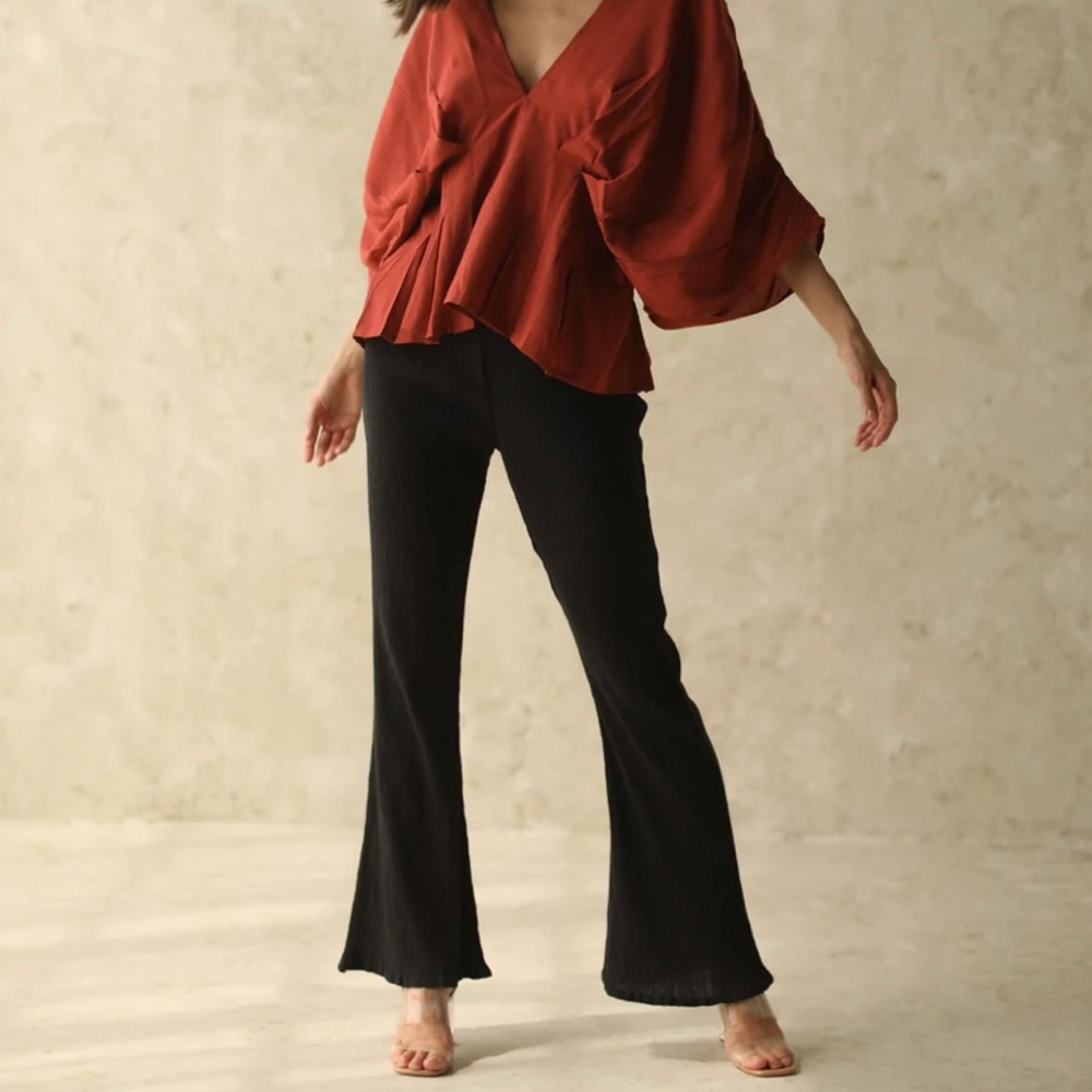 Studio Tia - Flared Organic Crinkle Cotton Pants Brand New